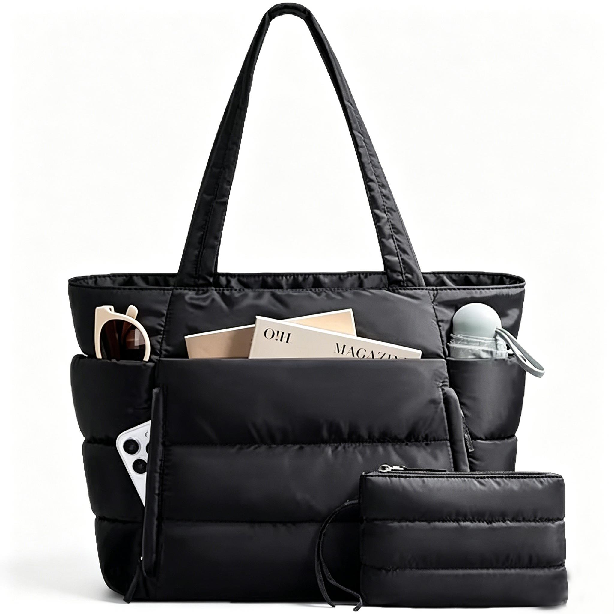 TEMU Solid Color Multi-functional Tote Bag, With Compartments, Inner Pockets Of Different Sizes And Shoulder Strap, Designed For Carrying Magazines