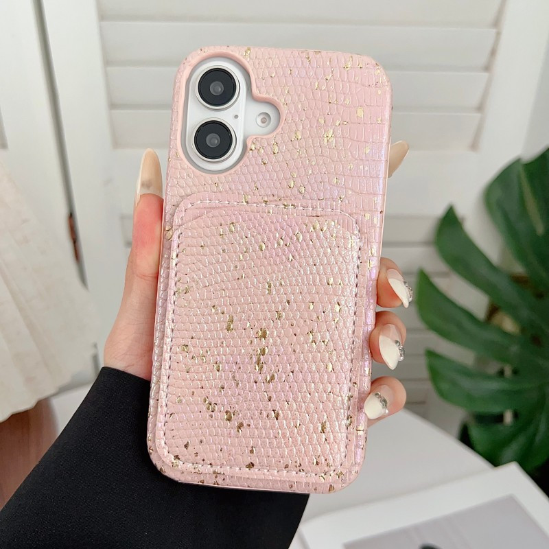 TEMU Phone Case: Minimalist Vibrant Lizard Print Card Holder Phone Case For Iphone 11 12 13 Pro , Anti-drop Protective Cover