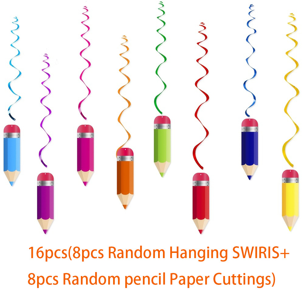 TEMU 16 pezzi di ornamenti a tema matita colorata per il a scuola (8 pezzi di ornamenti a forma di matita e 8 pezzi di nastri a spirale) con