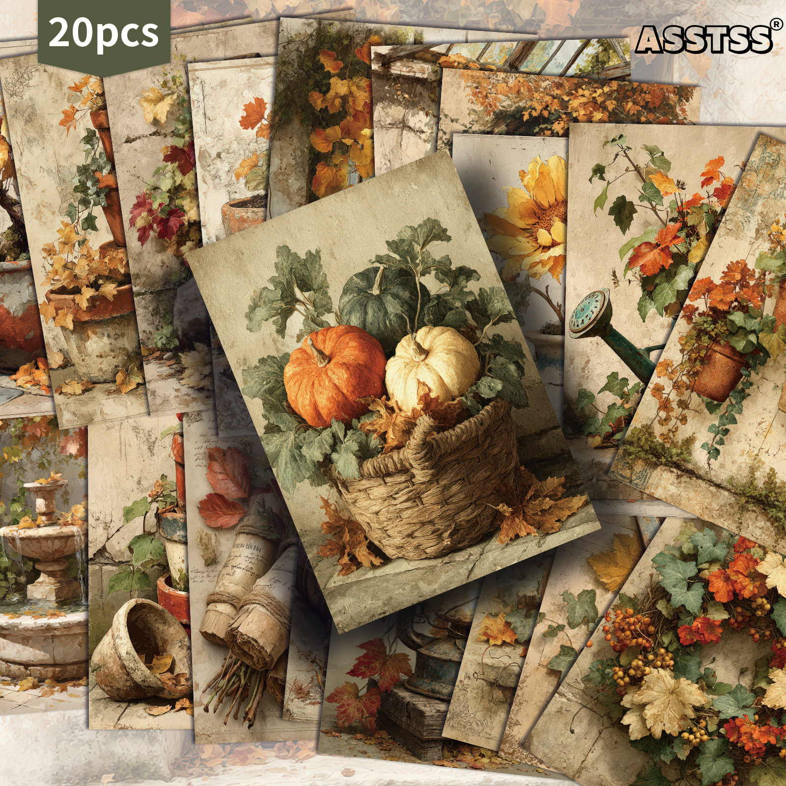 TEMU Lot de 20 cartes postales ASSTSS Serre d'automne vintage - 4x6 pouces Fournitures rétro pour journal de récupération, Illustrations classiques,