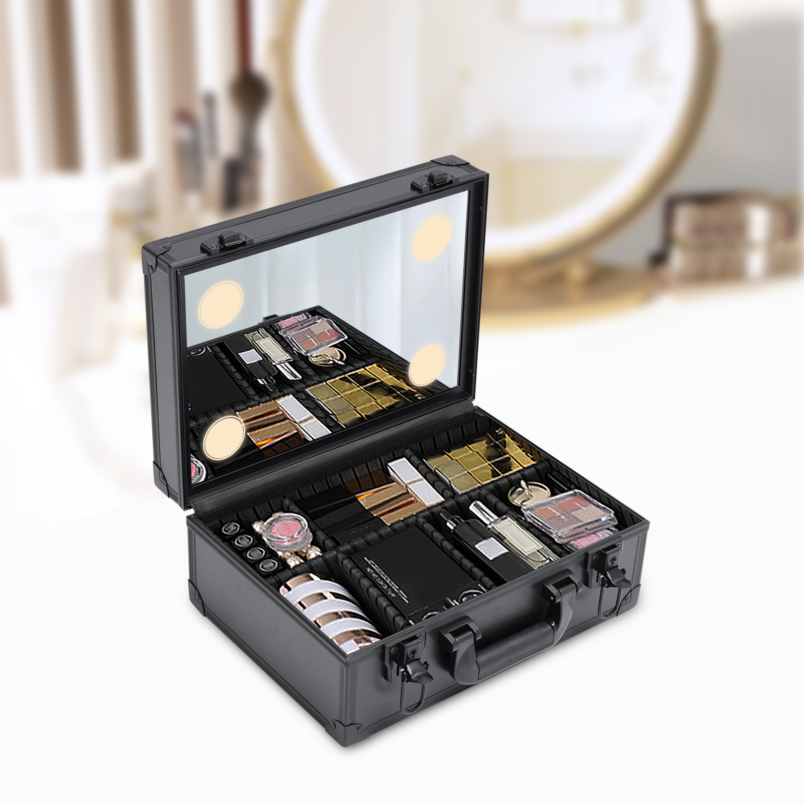 black pvc aluminum 13. 20.32 cm makeup case organizer w/adjustable   - lockable storage for   travel kit, cosmetic organizer bag, makeup storage bag, makeup box, professional makeup case,   makeup box, durable makeup box, lockable makeup box, adjustable   case, artist travelers 0