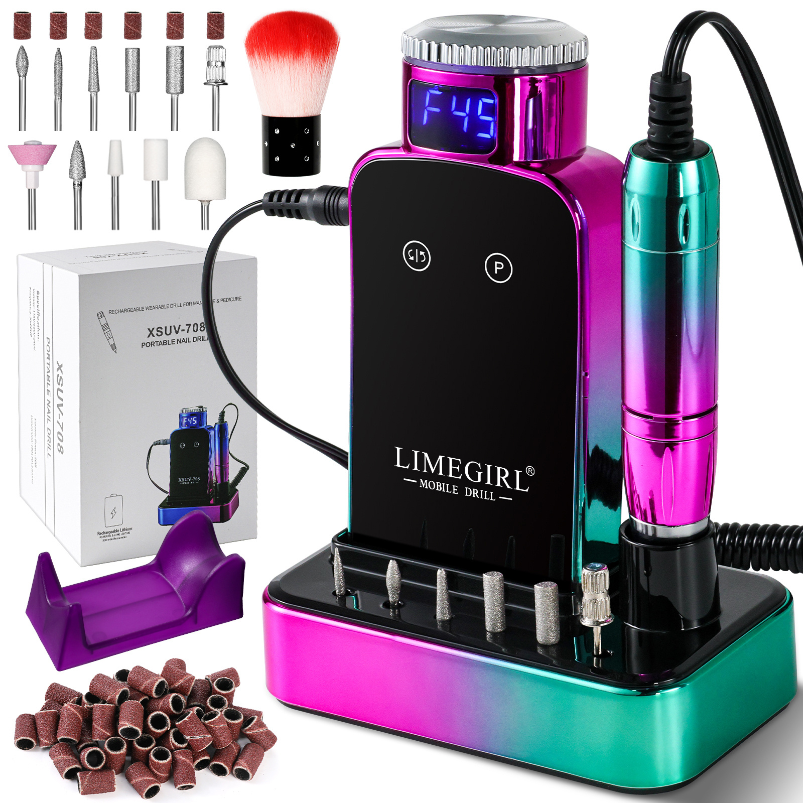 TEMU Rechargeable Nail Drill Machine With Large Lcd Display 45000rpm Professional Nail File Electric Machine Manicure Polish Sander