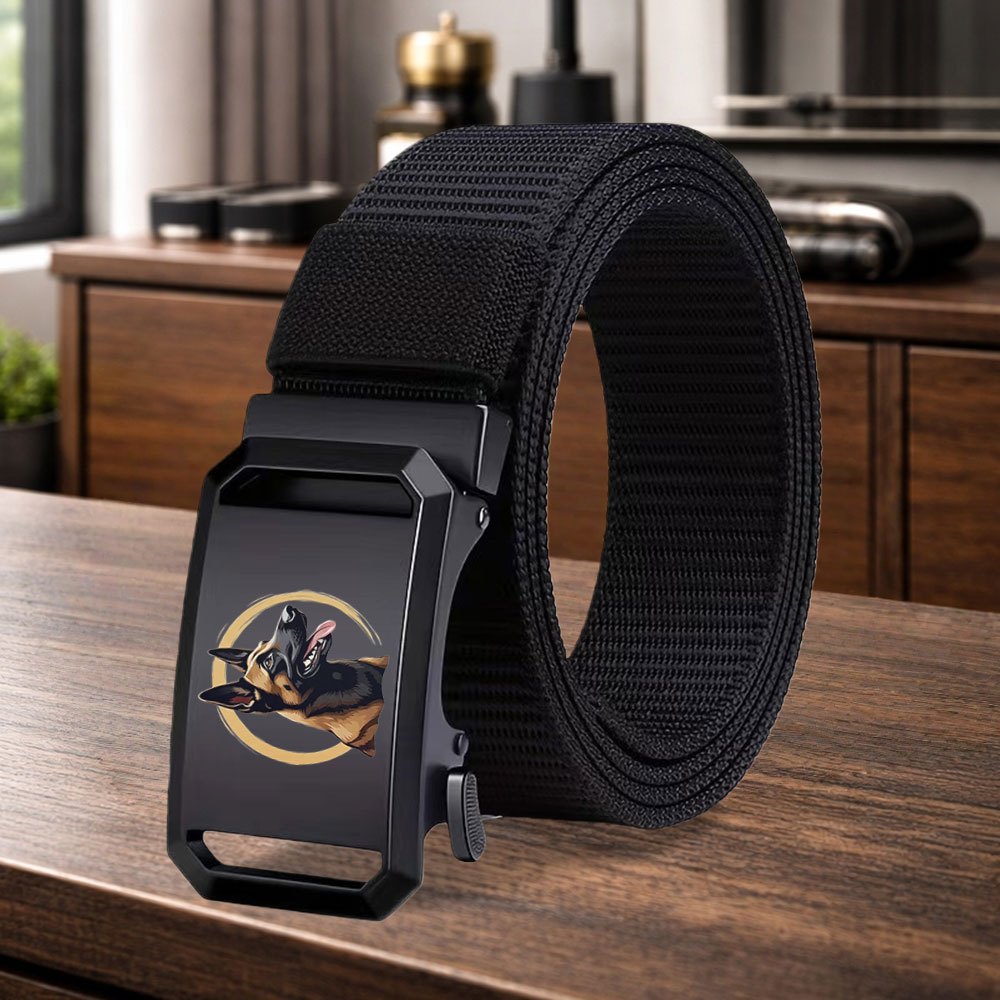 TEMU 1pc Men's Novelty Belt With German Shepherd Dog Pattern, Belt, Accessory For Sweatpants, Dress Pants, And Jeans, Stylish Item, Men's Gift, In