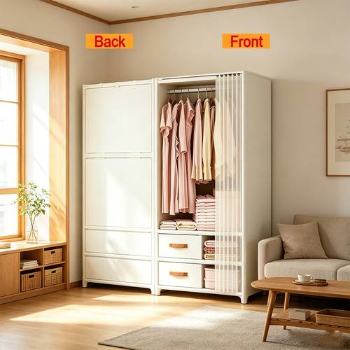 bedroom wardrobe ideal japanese minimalist storage system 19mm thick multi row stable design curtain with 2 drawers hanging rod easy assembly foldable organizer set