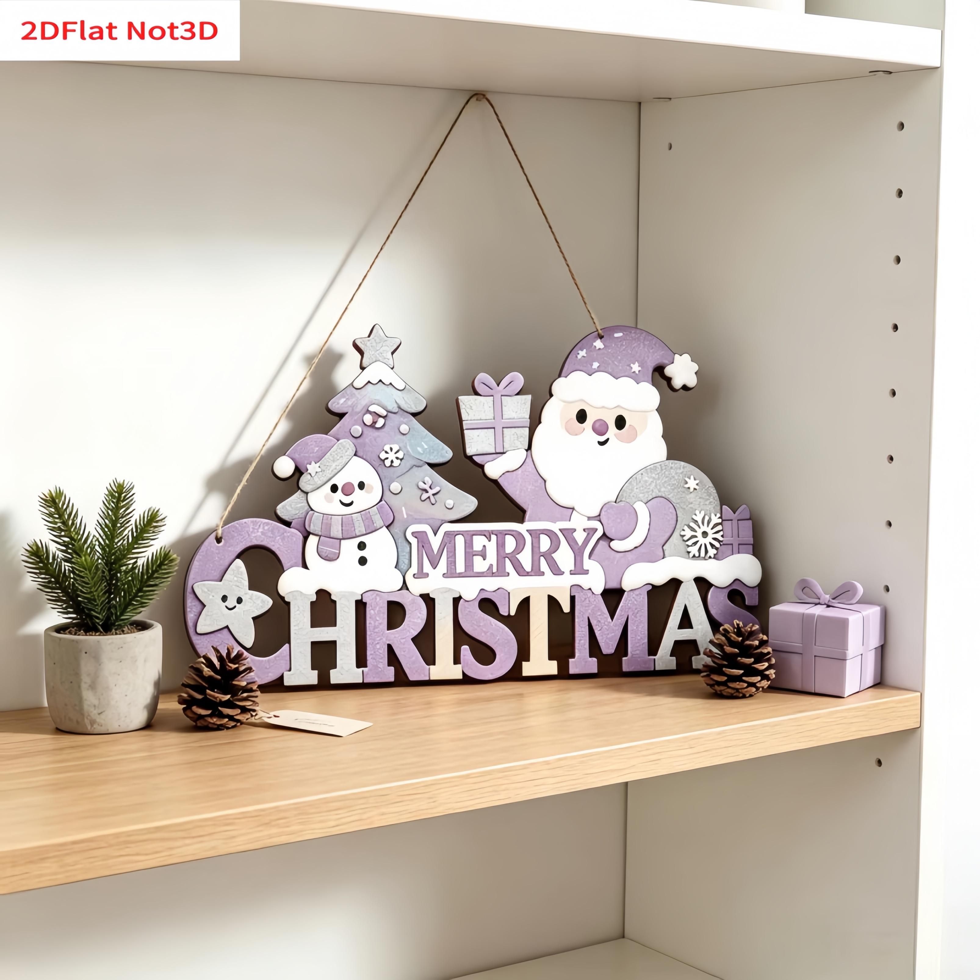 TEMU 2d Flat Wooden Print 1pc, Purple Santa Claus, Snowman Merry Christmas Door Hanger, Door Wall Christmas Party Decor Pendant