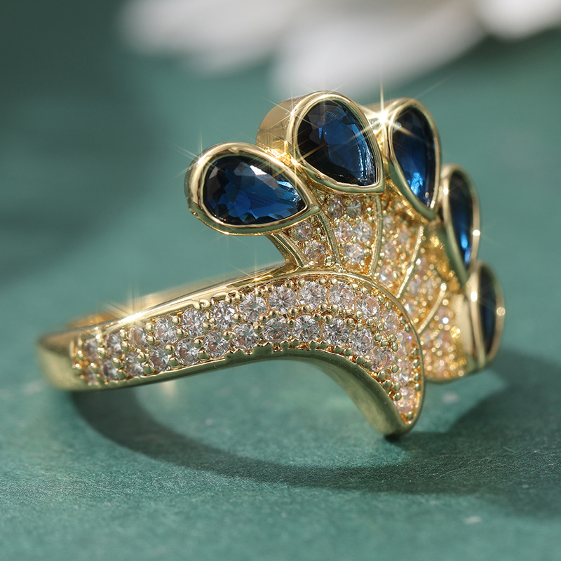 Elegant Waterdrop Synthetic Blue Zirconia Wedding Band