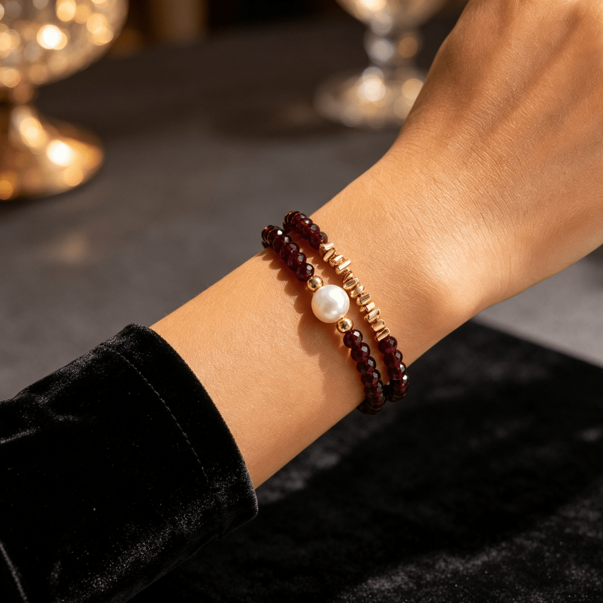 TEMU Conjunto de 2 pulseras ajustables para mujer, lujo , elegantes, premium, color , con cuentas irregulares, joyería de cristal artificial y perlas