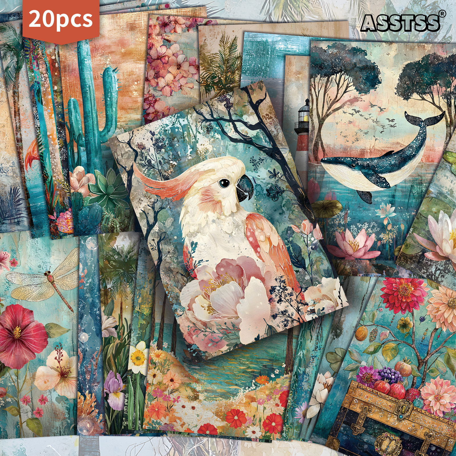 TEMU 20-pack Asstss Parrot Animal Cards | 4x6 Inches Retro Junk Journal Paper, Classic Pinup Illustrations, Collectible Decorative Painting Cards For