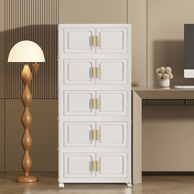 5-Tier Folding Storage Box with Wheels for Organizing Clothes