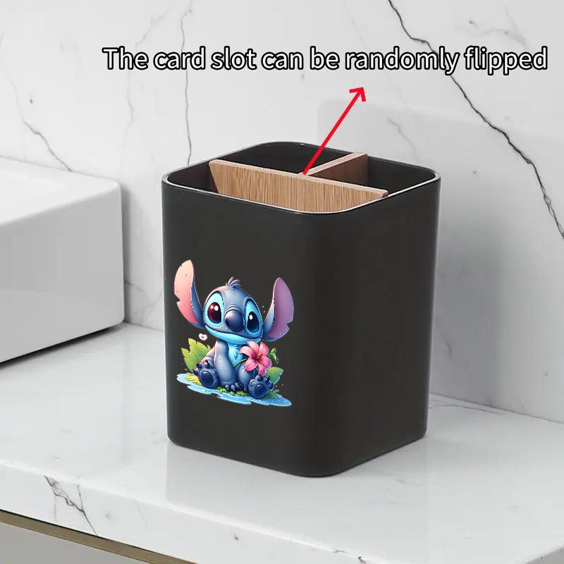 TEMU 1pc Stitch Toothbrush Holder - Cute Cartoon Design, Multi-compartment Bathroom Organizer For Toothbrushes, Toothpaste, Dental Floss & Razors -