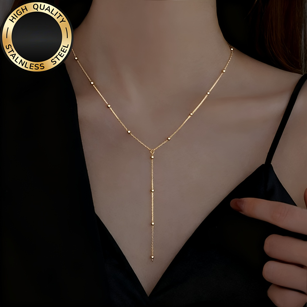 Trendy Dainty Golden Stainless Steel Necklace- Anti-Fading Tarnish Resistant, Simple Elegant Design, Perfect for Daily Wear& Party Outfits, Fashion Women's Long Jewelry Accessory, Ideal Gift for Her Wife Girlfriend Mom, Chic Minimalist