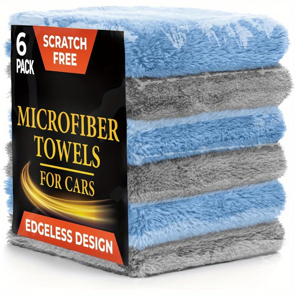 TEMU 6pcs 16x16 Inch Large Edgeless Microfiber Towels For Cars – Super Soft, Scratch-free Absorbent Cleaning Cloths (540 Gsm) – Drying, Detailing &