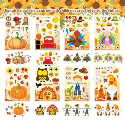 24 fall farm turkey diy sticker sheets create your own turkey pumpkin barn car designs interactive puzzle toy for brain development kids party favor gift wrapping classroom decor christmas thanksgiving gift