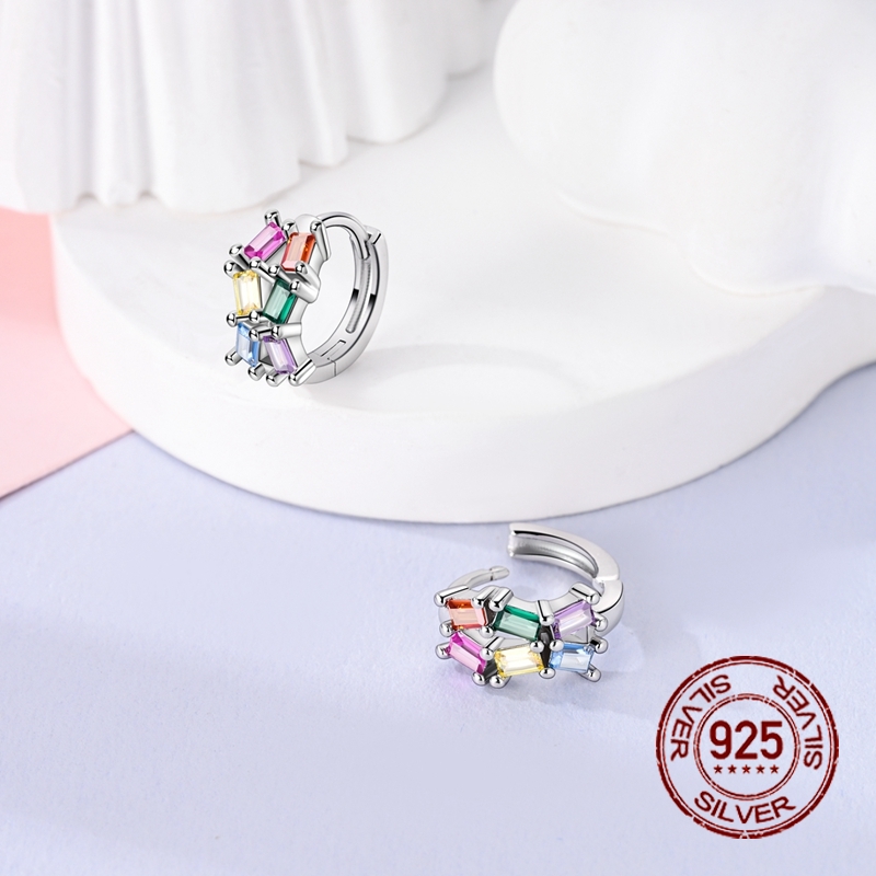 Women's 925 Silver T Square Zirconia Hoop Earrings, Elegant Gift