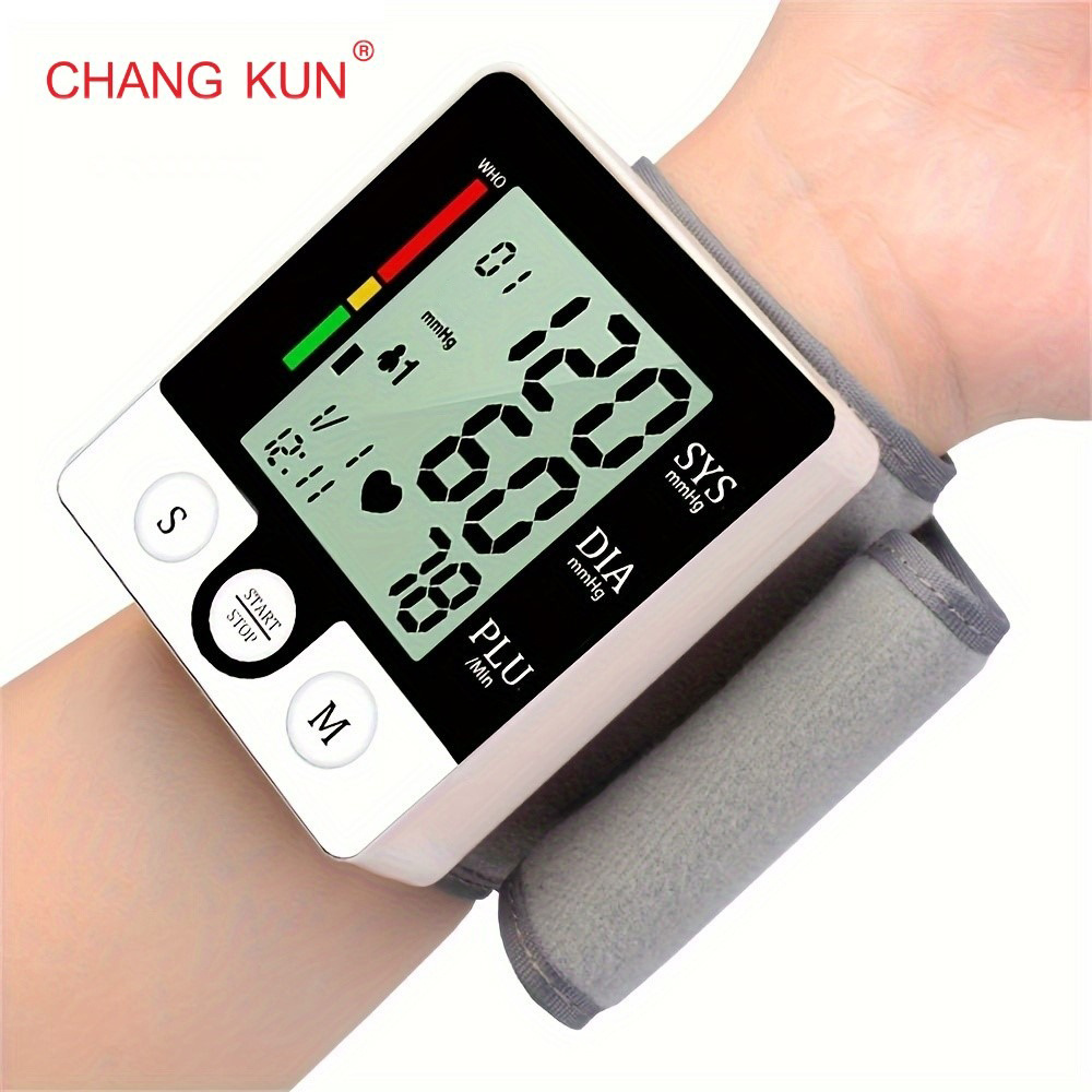 1pc   kun wrist   automatic wrist bp monitor blood pressure cuff for home use adjustable cuffs for adult electronic digital large lcd display with battery and carrying case Product details 0