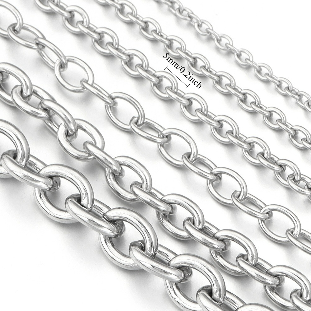 TEMU 2D Plat - 1 yard/ Chaîne ovale en acier inoxydable de O | Chaîne croisée aplatie qui , durable, antirouille, plusieurs tailles disponibles, pour