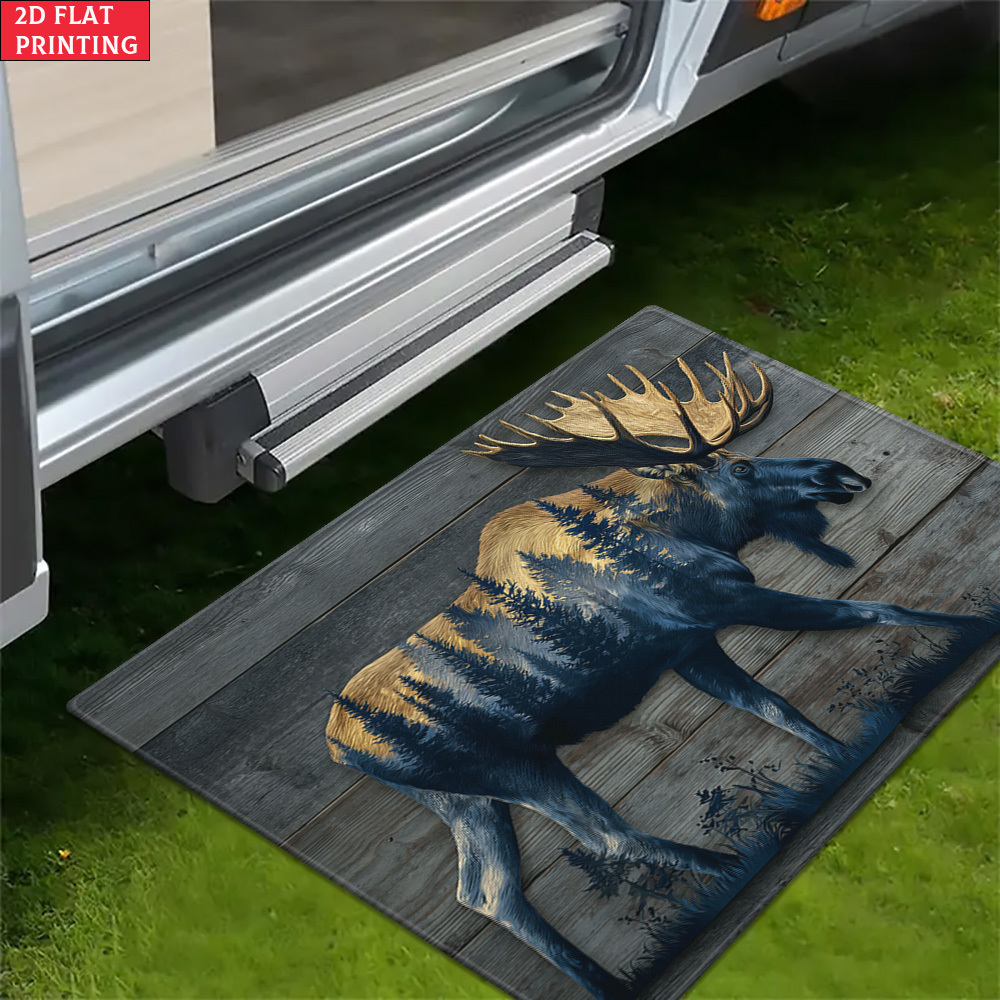 TEMU 2d Flat, 2d Flat, 850 Grams Of Velvet Moose On Wood Design 2d Flat Art Hd Printed Kitchen Rugs, Bath Mats, Non-slip Yoga Mats, Absorbent Machine