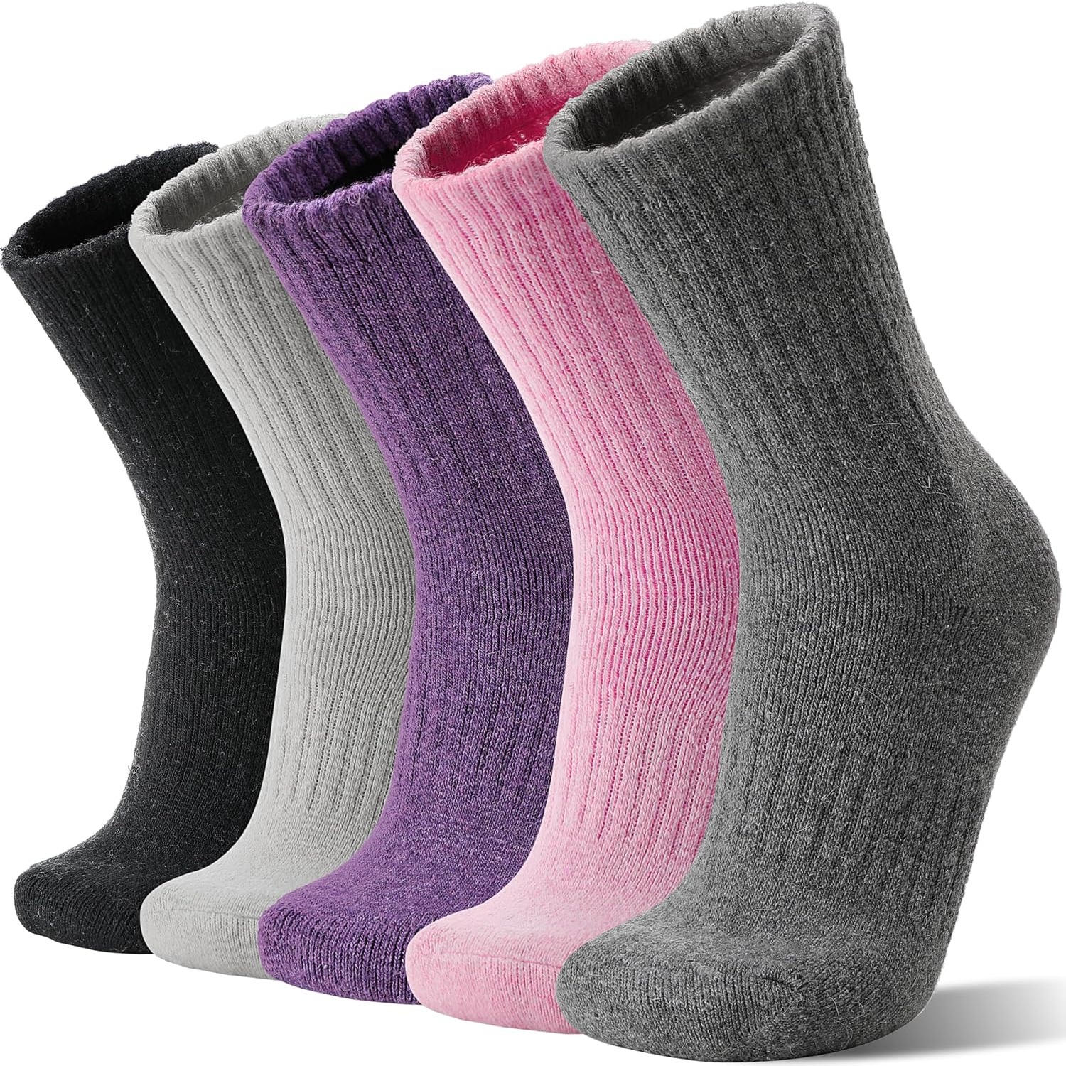 TEMU 5-pair Merino Wool Hiking Socks, Women's Men's Autumn Winter Warm Thick Cozy Work Socks, Outdoor Socks For Mountaineering, Skiing, And Outdoor