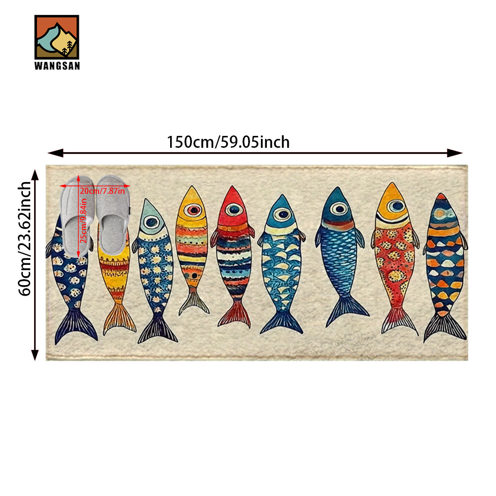 TEMU 1pc Hand-painted Fish Pattern Bathroom Anti-slip Mat, Made Of Artificial Cashmere With Plush Decoration, Is Suitable For Bathrooms, Doorways,