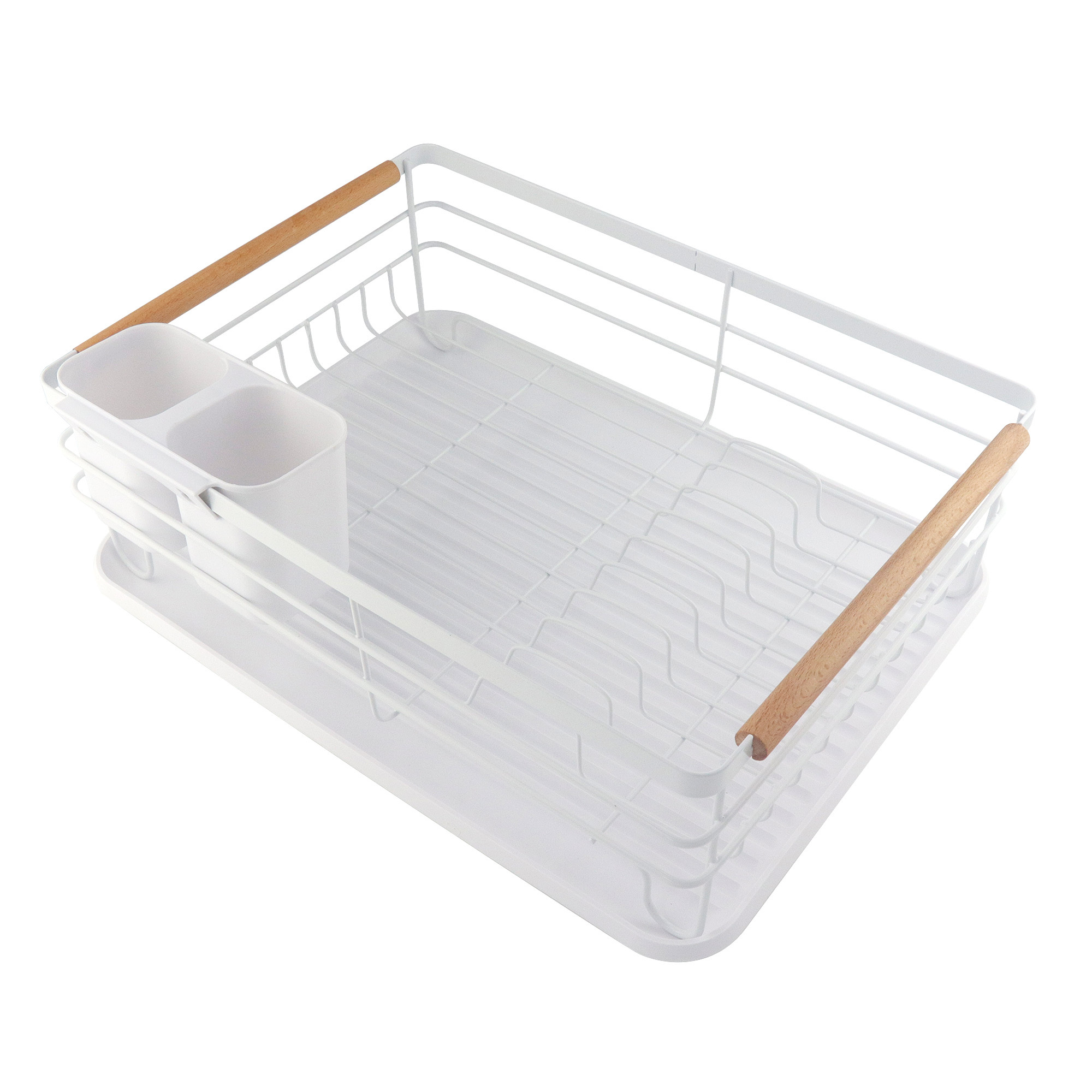 Image of 1 Set Of White Heavy-duty Bowl Rack, Dimensions 43*30.5*14cm, With Pull-out Drip Tray And Cutlery Storage Box; Kitchen Drying And Storage Rack For Bowls And Cutlery