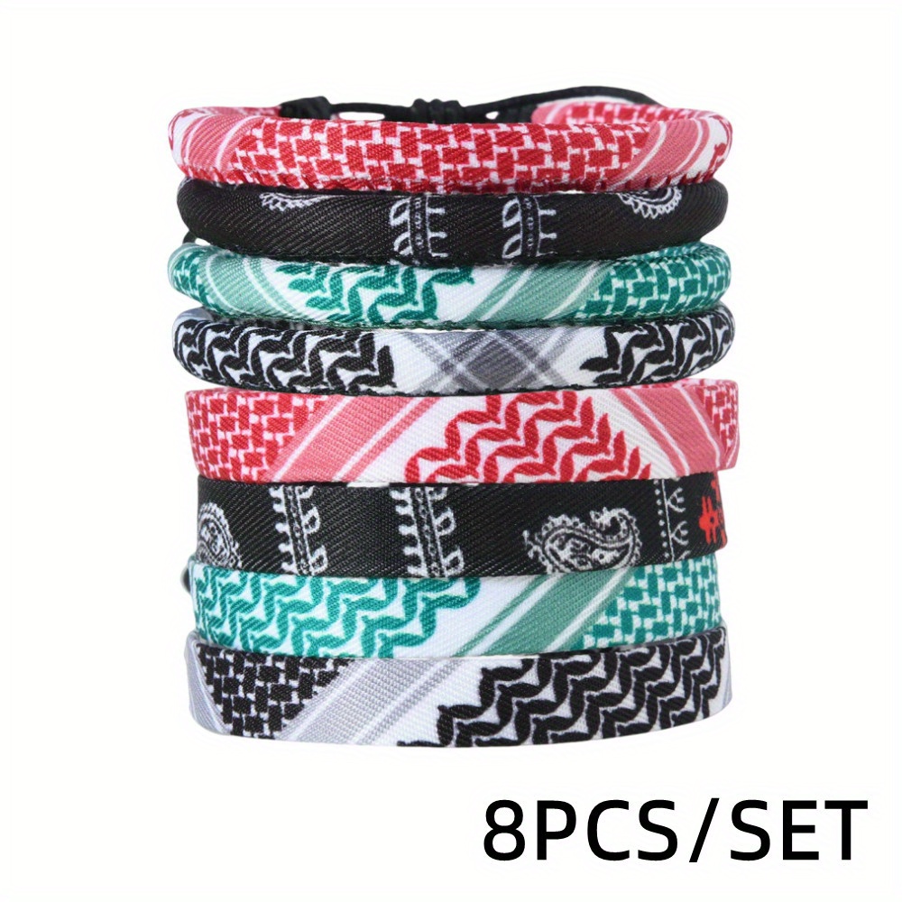 8pcs Set Of Arab Scarf Style Multicolor Ethnic Fabric Bracelets