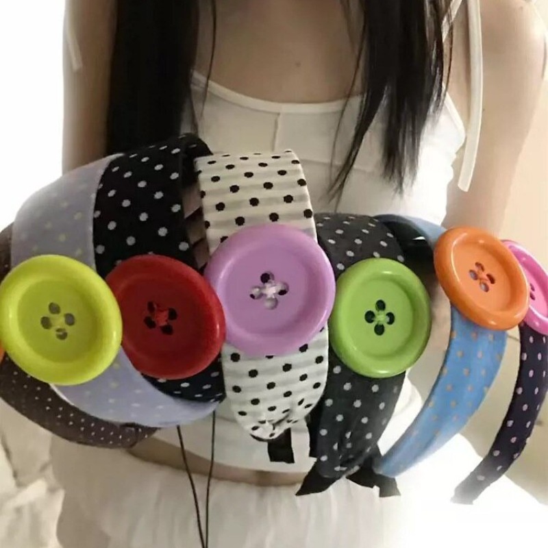 Cute Polka Dot Button Decor Headbands