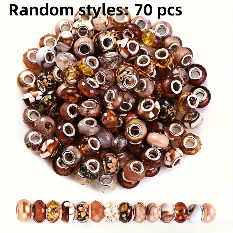 Image of Random 40/70pcs Large Hole Spacer Beads Coffee Marble Pattern Floral Spots Resin Decorative Beads Handmade Jewelry Additions Christmas Thanksgiving Creative Gift Making Materials
