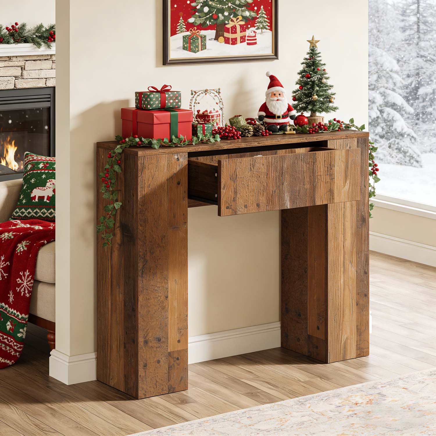 39 Inch Console Table With Drawer - Entryway Sofa Table Suitable For Living Room, Hallway, Foyer, Wood &, Space- Design With Storage, Assembly, Rustic Distressed Brown