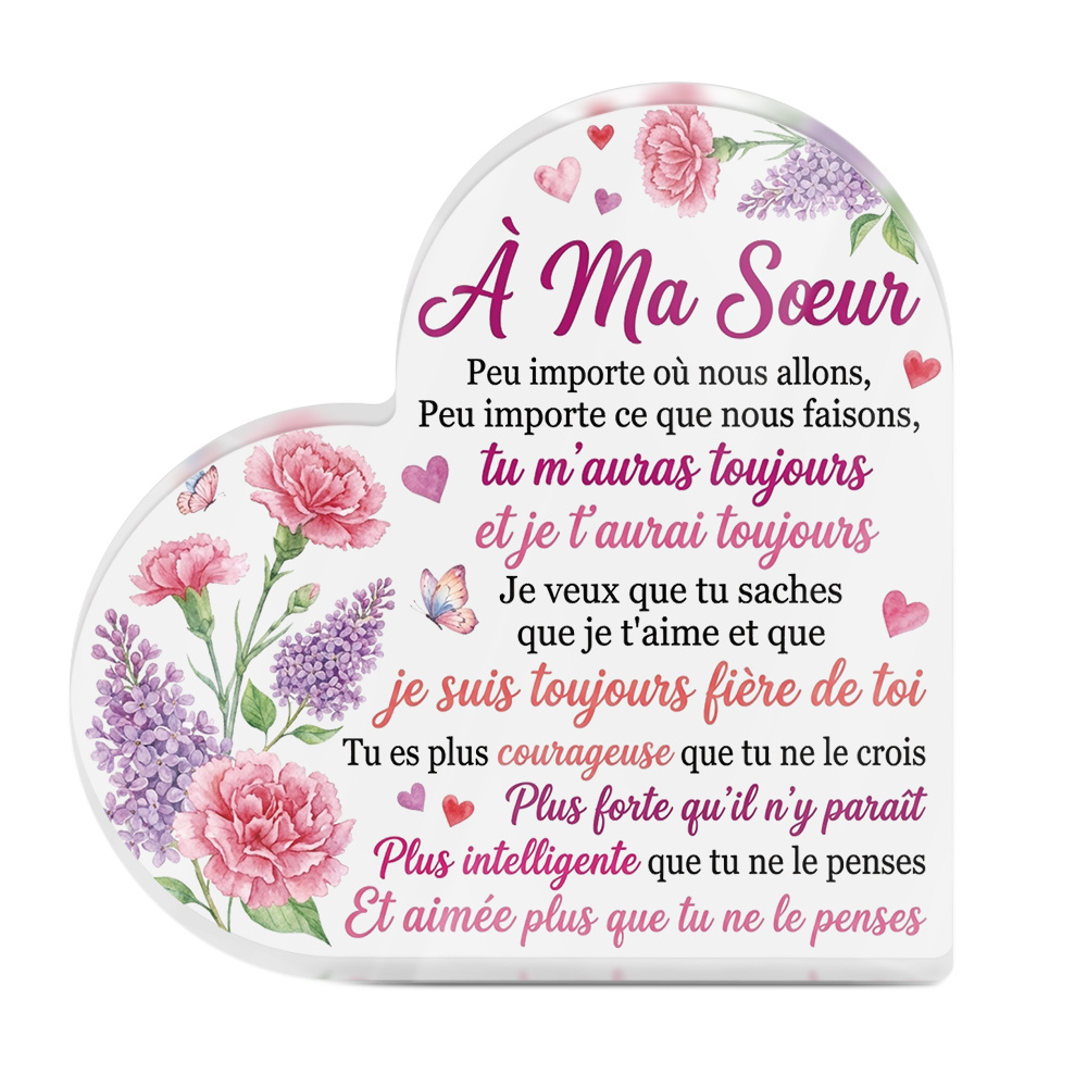 TEMU Décoration Putuo plate 2D 1pc Citations Panneau acrylique de cœur Décor de table, à ma sœur, n'importe où , , Décoration de bureau pour salon,