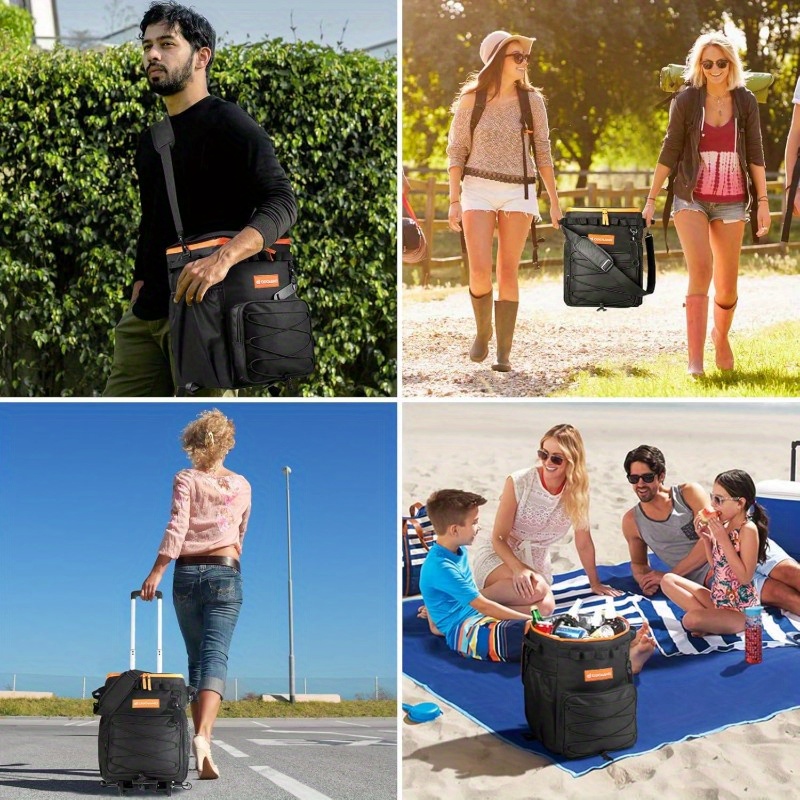 Odoland Heavy-Duty 48 Can Cooler with Wheels & Handle - Collapsible Ice Chest, Locking Wheels, Side Pockets - Portable Camping, Party, Tailgating Cooler for Outdoor, Grocery, Delivery - Holds 48 Cans/72 Bottles, Outdoor Cooling, Compact Design, Reinforced Fabric, Party Hosts