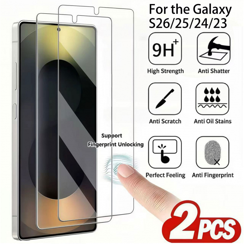 2 bucăți - Compatibil cu for Samsung Galaxy S23/S24/S25/S26 - S23/S24/S25/S26 Plus - S24 S25 S26 Ultra - S23/S24/S25 FE Protecție de Ecran din Sticlă Temperată, Transparentă de Înaltă Definiție, Suportă Funcția de Deblocare prin Amprentă cu Tehnologie Soundwave, Rezistentă la Praf și Zgârieturi
