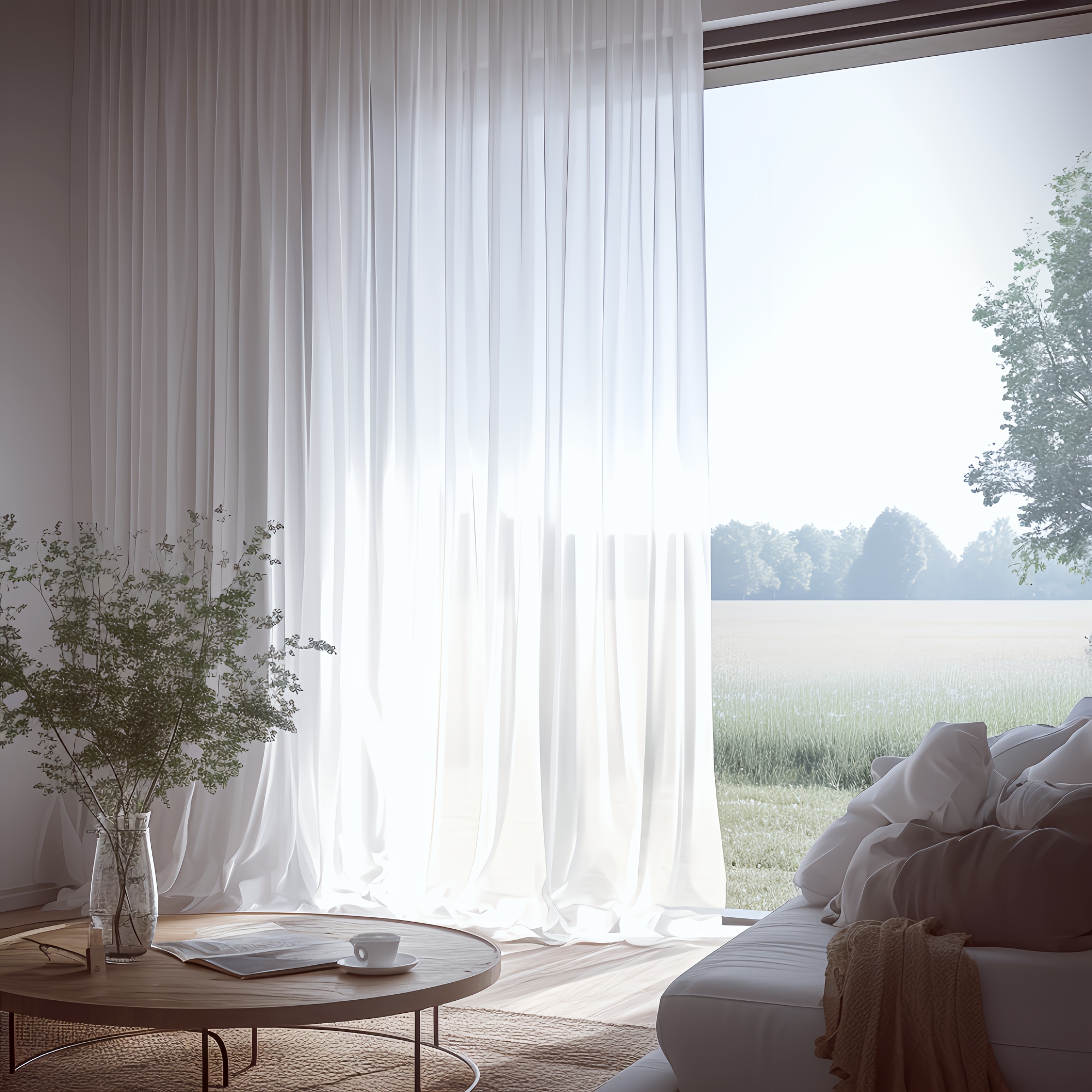 TEMU 1pc Modern White Sheer Curtain - Lightweight Breathable 100% Polyester Mesh Fabric, Rod , Extended 118.11 Inches For Living Room, Bedroom,