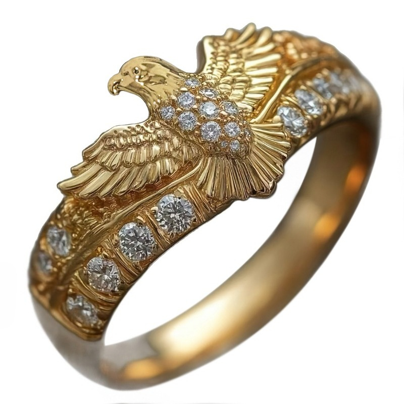 Luxury Carved Eagle Cubic Zirconia Ring, Statement Design