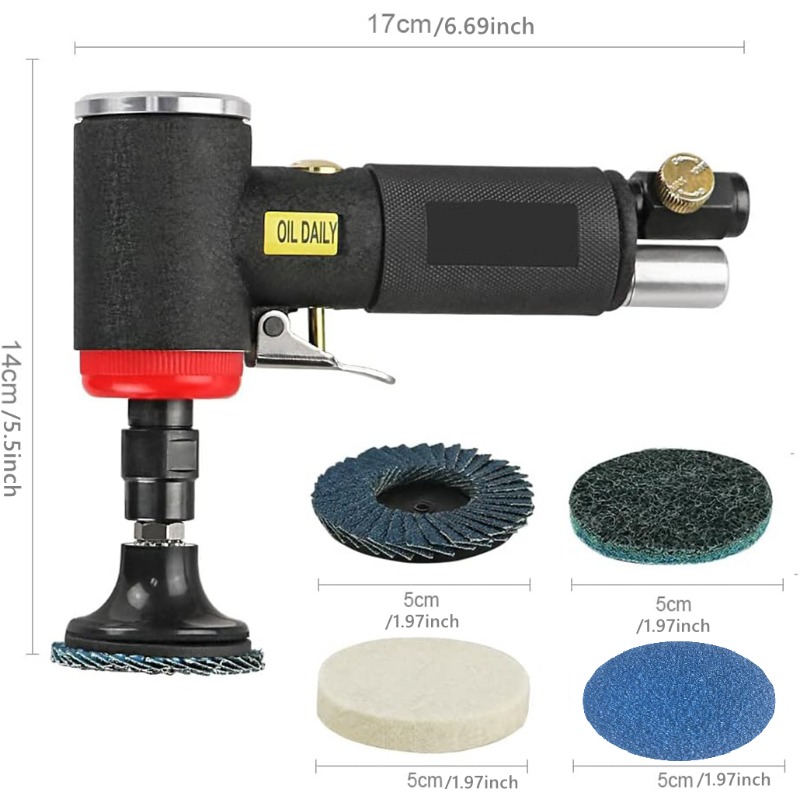 90° Pneumatic Grinder Sanding Kit | Rubber Handle, 3mm/6mm , 20 Sheets Of Sandpaper, Practical Professional Sanding Kit, Metal Body, No Electricity Or Battery Required
