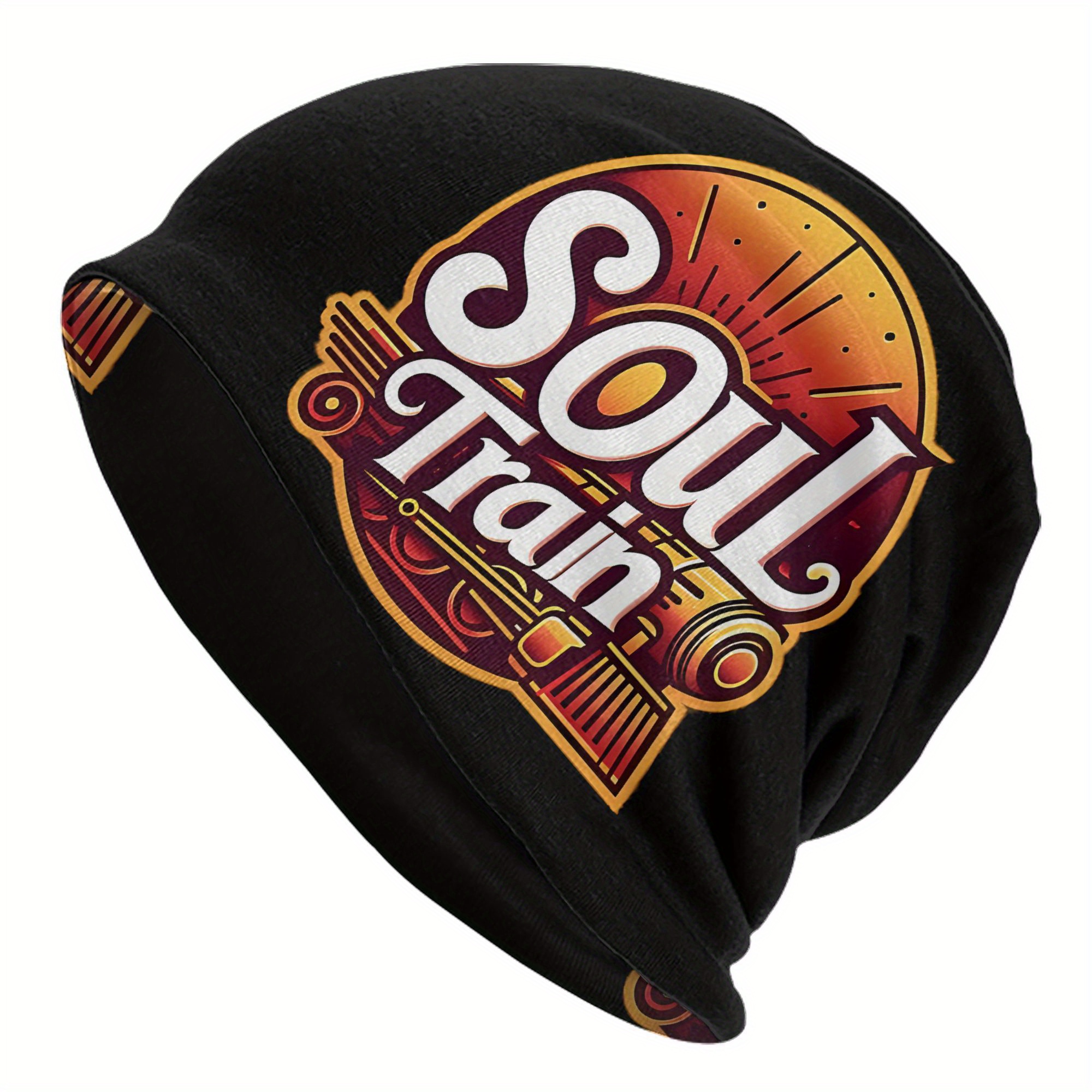 

Graphic Beanie - Lightweight, Stretchy Knit Cap With , Streetwear - Black With Retro Design