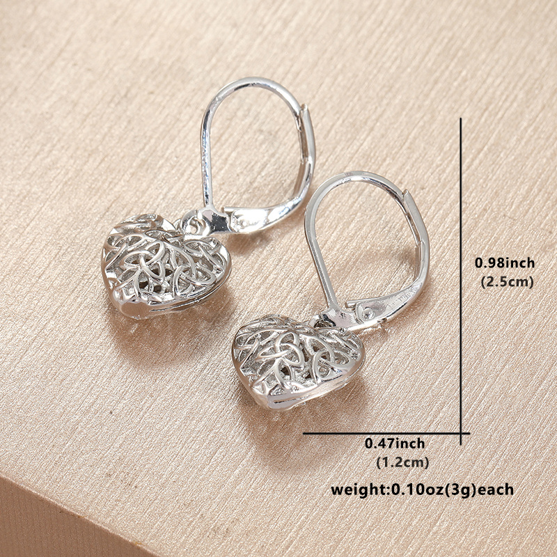 Silver Plated Hollow Heart Pendant Earrings