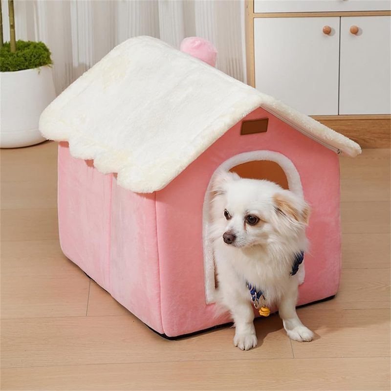 foldable dog house with memory foam mattress pink white cozy   for small to large dogs   pet bed with plush cushion easy assembly polyester material pet bedding   house durable pet bed dog bed Product details 0