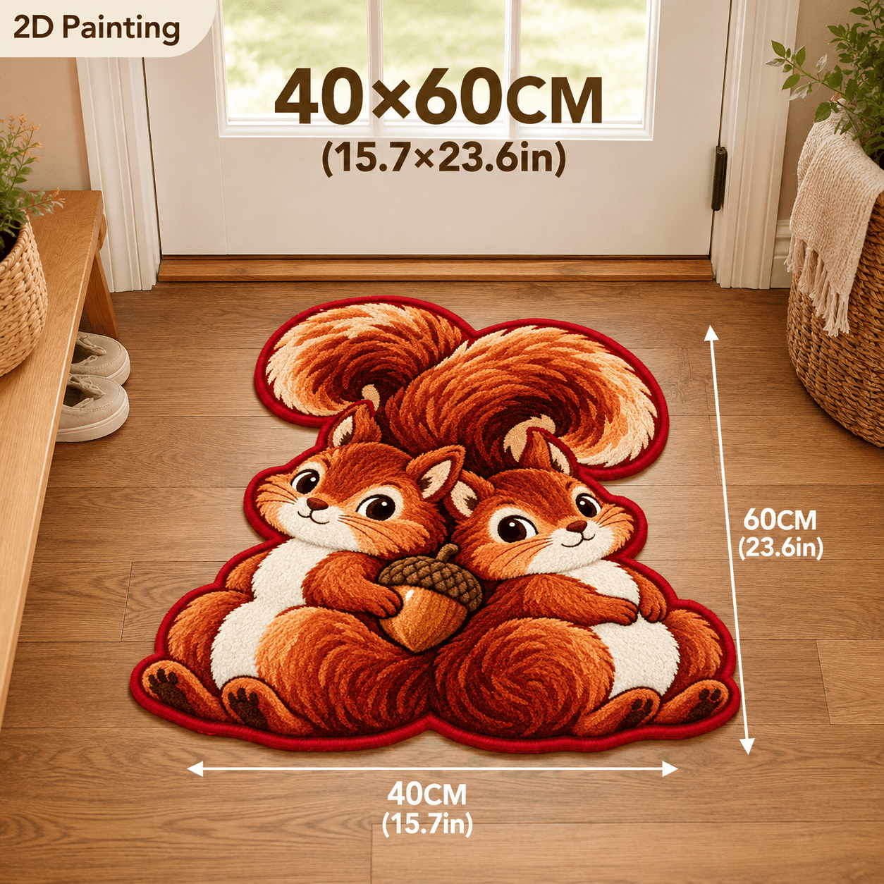 TEMU 1pc Thick Soft Suitable For Bedside, Entryway, Living Room Rug With Squirrel Pattern - Anti-slip Machine Washable Mat, Thickened Cushioned,