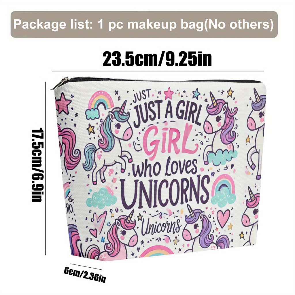 Image of Makeup Bag 1pc, Girl Magical Creatures Linen Cosmetic Pouch, Safety Zipper, Unscented, Multi Functional Travel Portable Cosmetic Pouch For Women, Gift For Sisters On Christmas, Birthdays, Graduations