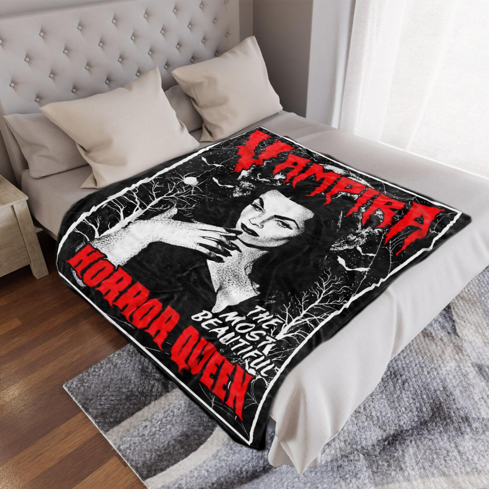 TEMU Vampire Queen Horror Movie Print Flannel Blanket - Polyester, For Sofa & Bed, Digital , Machine Washable, Gift, |vampire Theme Decor|machine