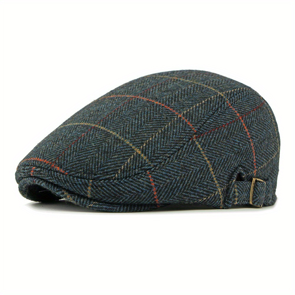 TEMU 1pc Men' Classic Herringbone Tweed Flat Cap & Irish Beret Hat - Suitable For Driving, Hunting, , Ivy Suitable For Driving, Outdoor, Casual Wear,
