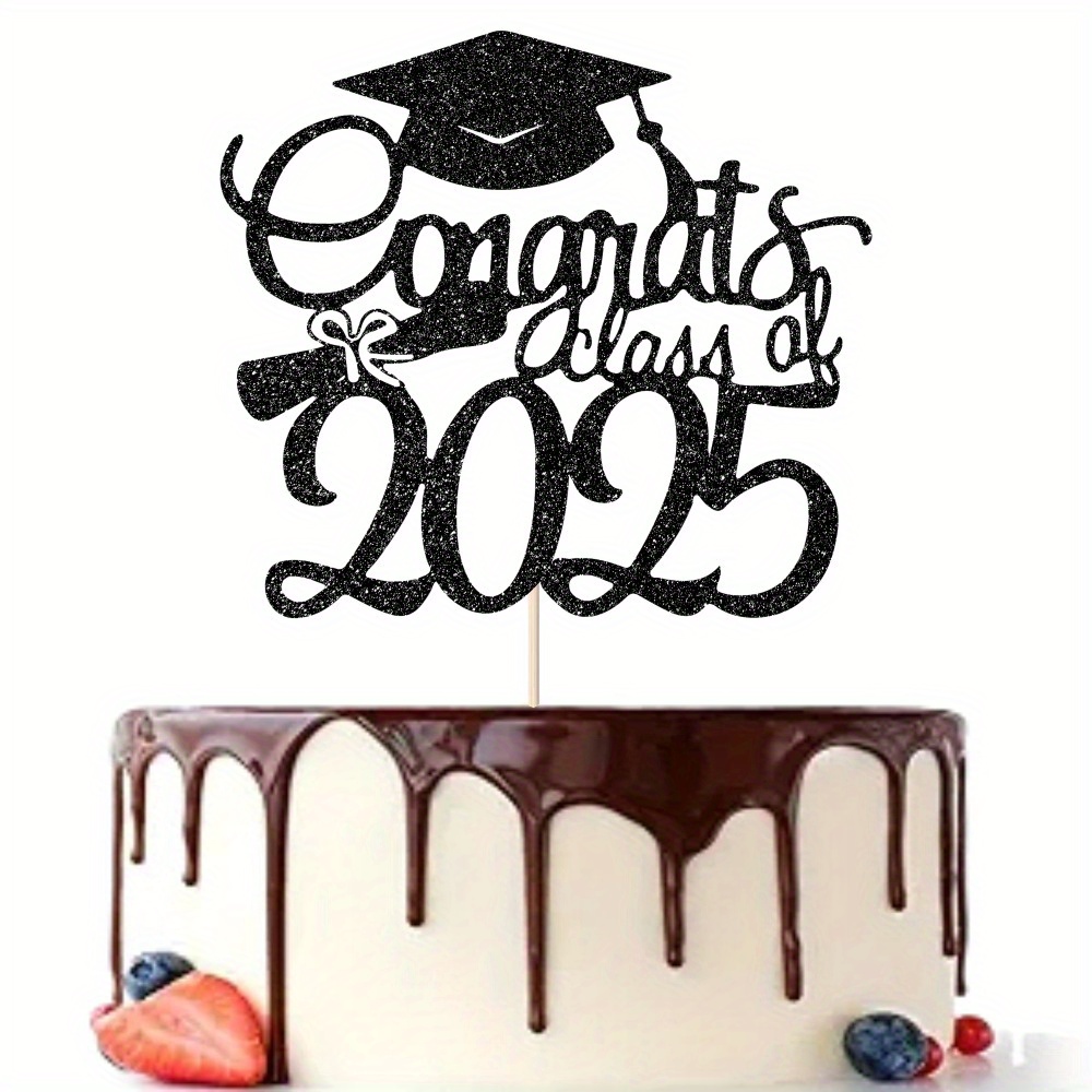 Décoration De Gâteau Diplôme 2025 – Paillettes Bleu Argent – Hauteur 28 Cm – Kit Complet Pour Fête De Fin D'études