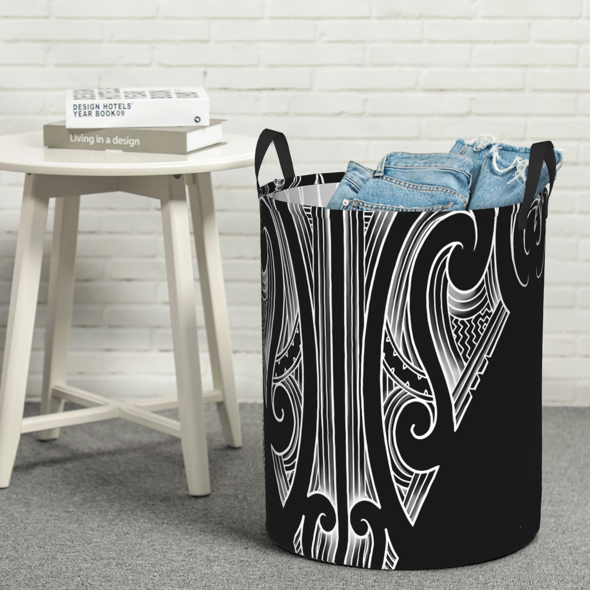 TEMU 1pc Maori Exquisite Theme, Freestanding Round Laundry Basket, Lightweight Fabric Clothes Basket, Portable Organizer For Dorm Room And Home Use,