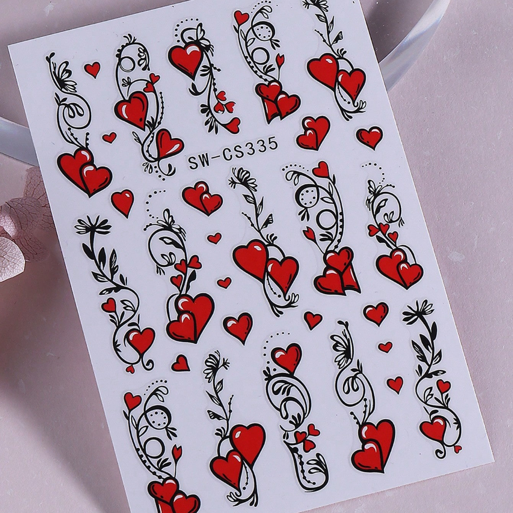1pc Stunning Red Heart Nail Art Stickers Featuring 3d Designs, Self-adhesive Decals Perfect For , Ideal For Women Celebrating Valentine's Day
