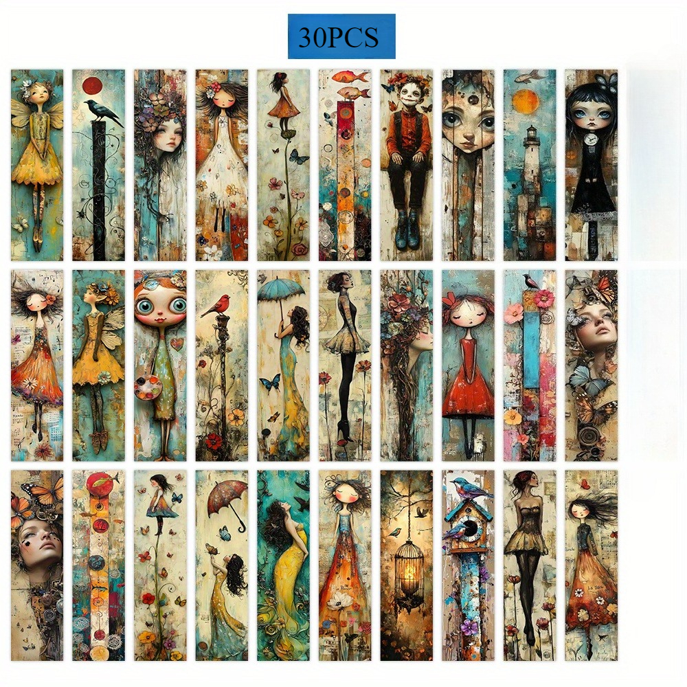 TEMU 30pcs Colorful Whimsical & Vintage Bookmark Set With Illustrations - Non-duplicate Bookmarks Suitable For Books, Journals, Planners - Ideal For