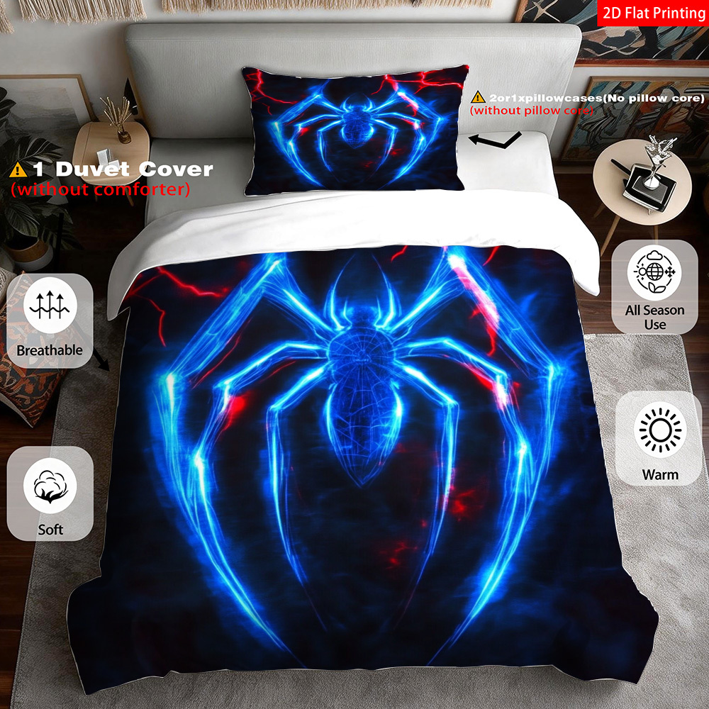 TEMU 2/3pcs 2d Flat Printing Blue Pattern Print For Bedroom Decor Bedding Quilt Cover Pillowcases (1*duvet 1/2*pillowcases, Without Core)