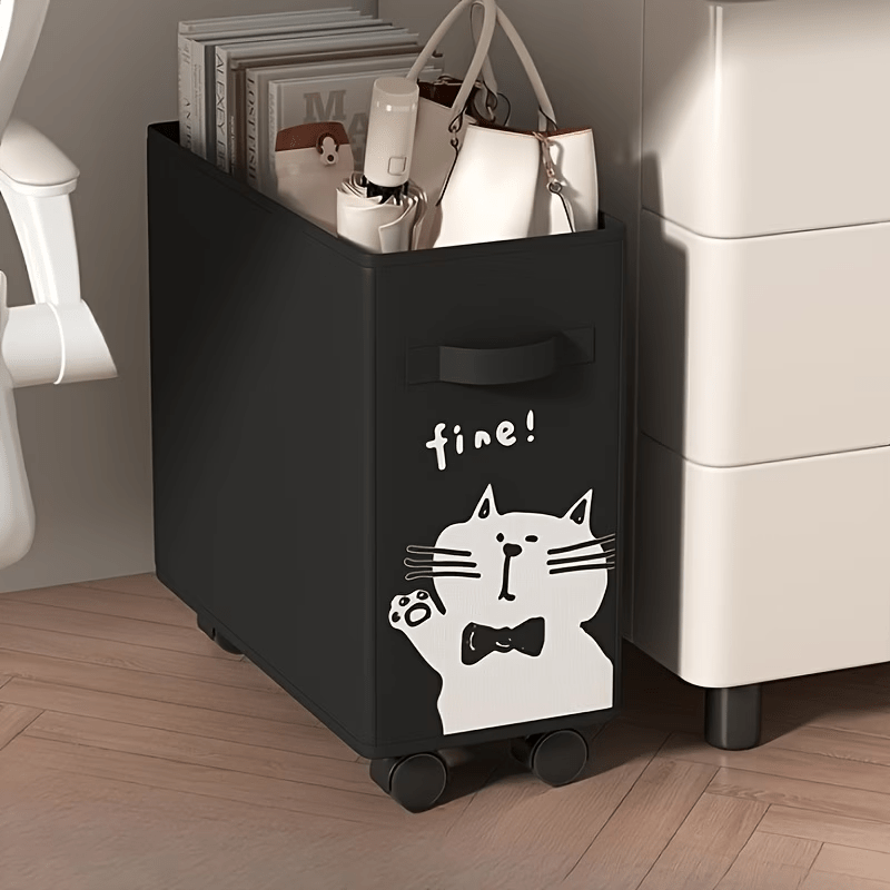 TEMU 1pc Moveable Under-desk Storage Cart With Kitten Pattern, 360 Degree Moving Open Storage Basket With Brake Casters, Suitable For Office Dorm
