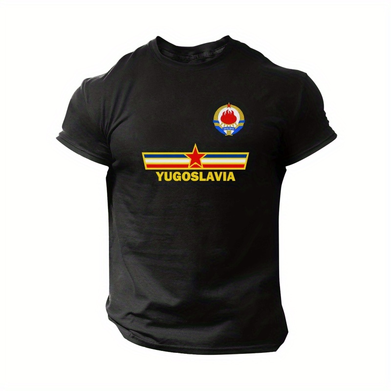

T-shirt imprimé pour homme, col rond décontracté, manches courtes, tissu tricoté % polyester, tee-shirt régulier pour l'été, pour .