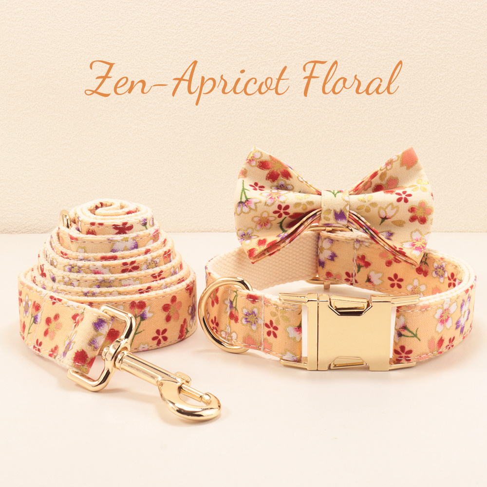 Floral Style Multi-Colored Dog Collar and Bow Leash Set