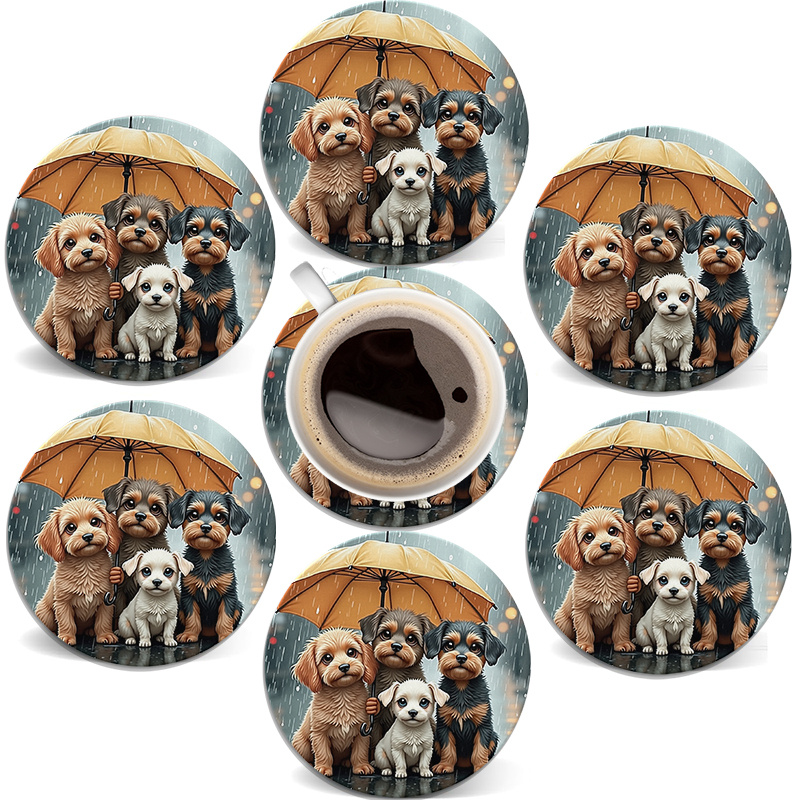 TEMU 6pcs Wood Coasters Suitable For Home Decor - Round Puppy Coaster Holders, Minimalist Paws Print Table Protectors For Mugs, Beer Glasses,